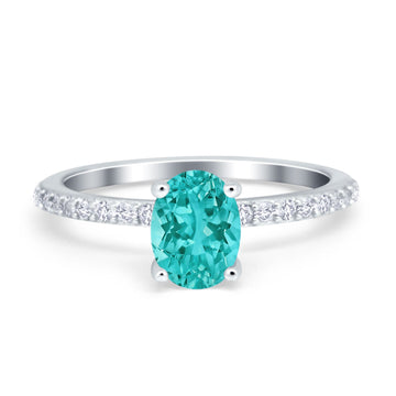 Accent Art Deco Wedding Ring Simulated Paraiba Tourmaline CZ 925 Sterling Silver
